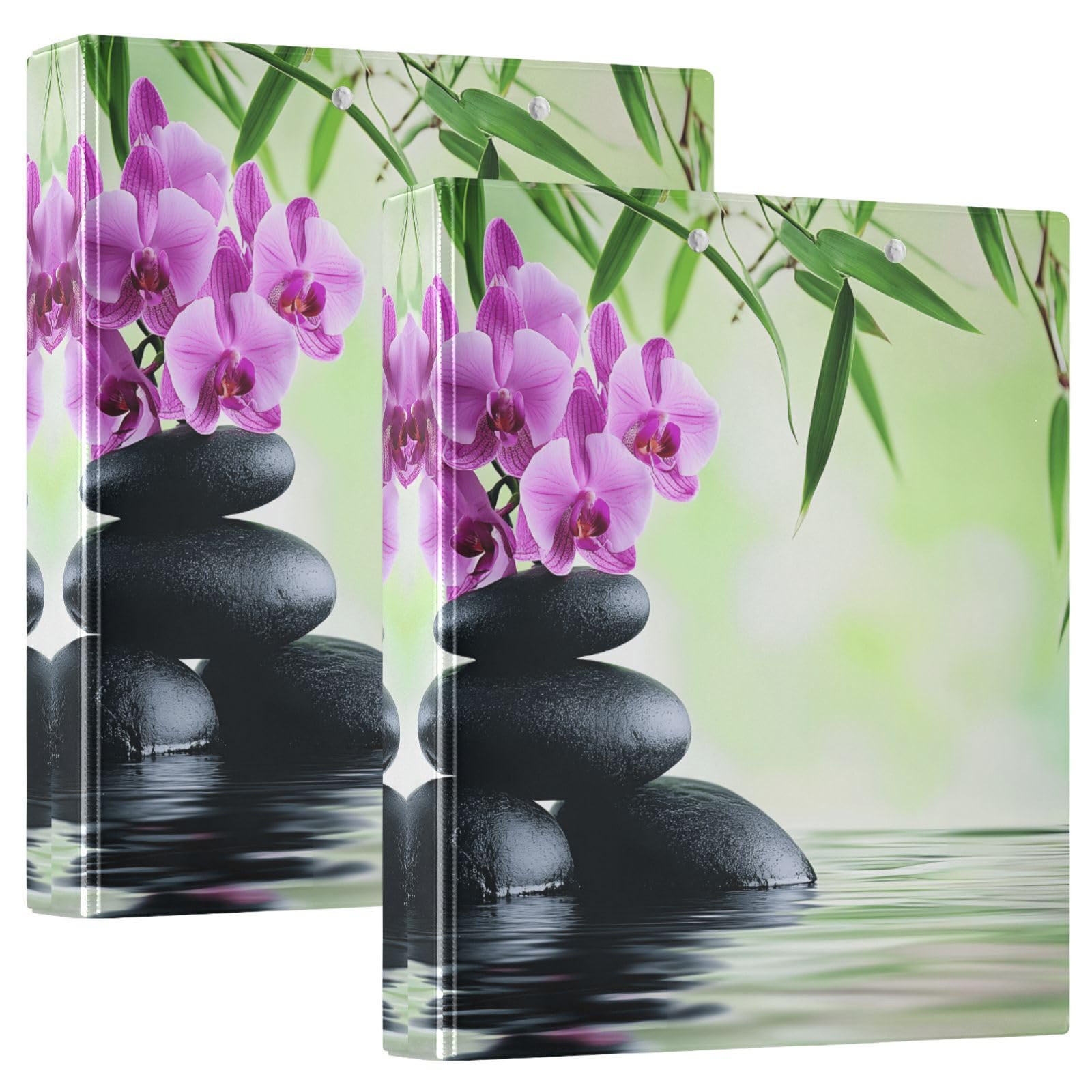 Confezione da 2 raccoglitori a 3 anelli, motivo floreale zen giapponese, 3,8 cm, con 3 tasche trasparenti, portablocco e contiene 200 fogli, per ufficio, scuola, organizzazione domestica