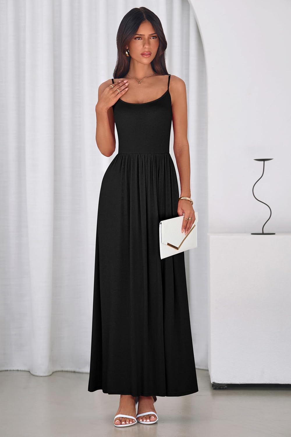 PRETTYGARDEN Womens Spaghetti Strap Maxi Dresses Sleeveless Summer Dress Long Casual Knit Flowy Beach Sundresses with Pockets - Image 3