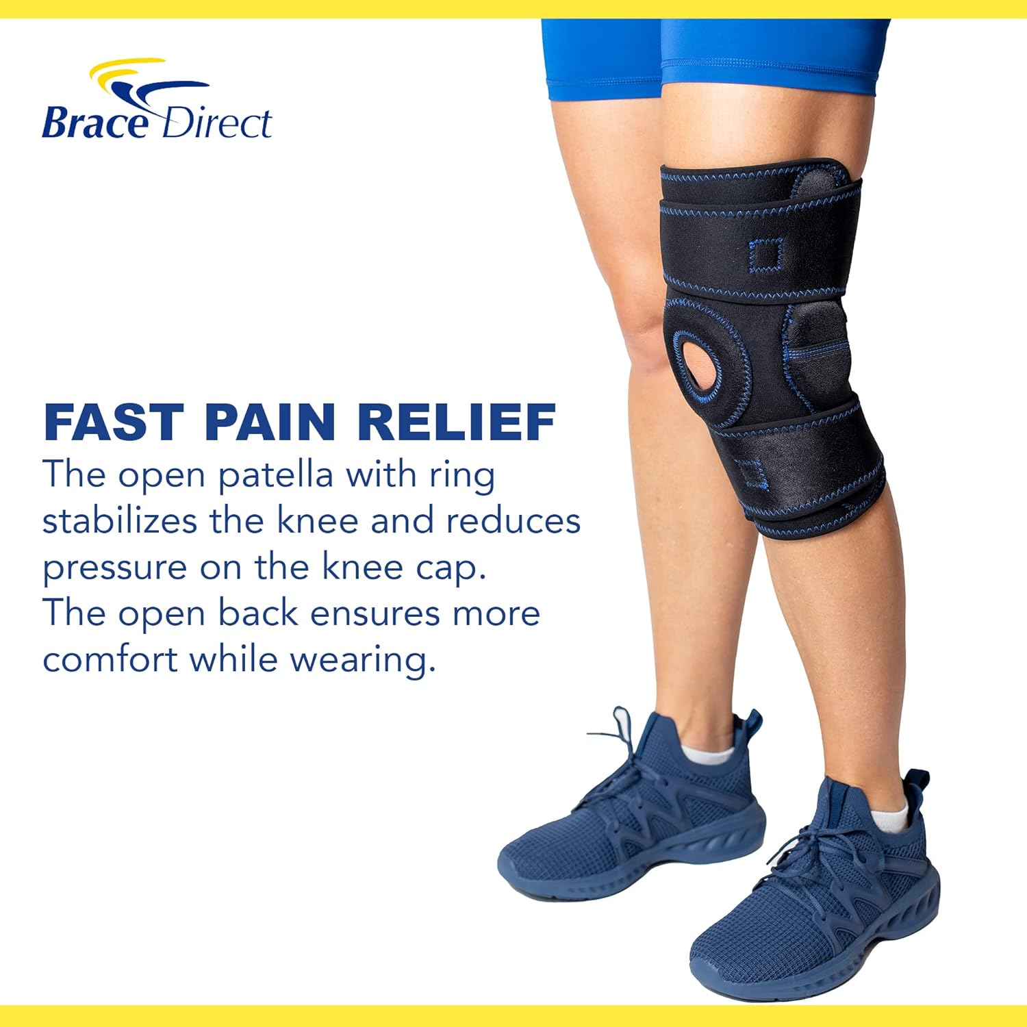 Brace Direct Hinged Knee Brace with Side Stabilizers and Patella Buttress- for ACL, PCL, Meniscus Tear, Arthritis Pain- Open Patella, Open Back- Knee Support for Men and Women