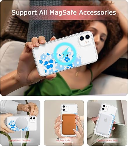 Miniatura 3 de NITITOP Funda compatible con iPhone 11 compatible con MagSafe Cute Clear Flower Floral Bear Design para niñas y mujeres, TPU suave a prueba de
