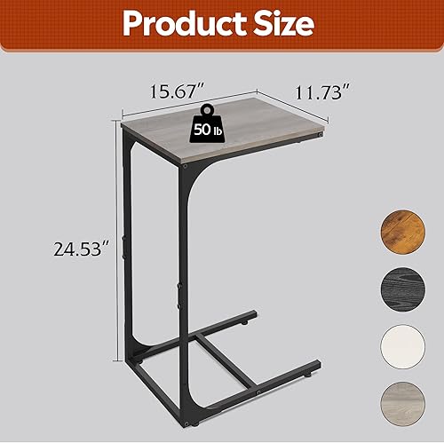 Miniatura 3 de WLIVE Mesa auxiliar en forma de C, mesas auxiliares de sofá pequeñas con marco de metal, mesa de sofá, bandeja de TV para sala de estar, dormitorio,