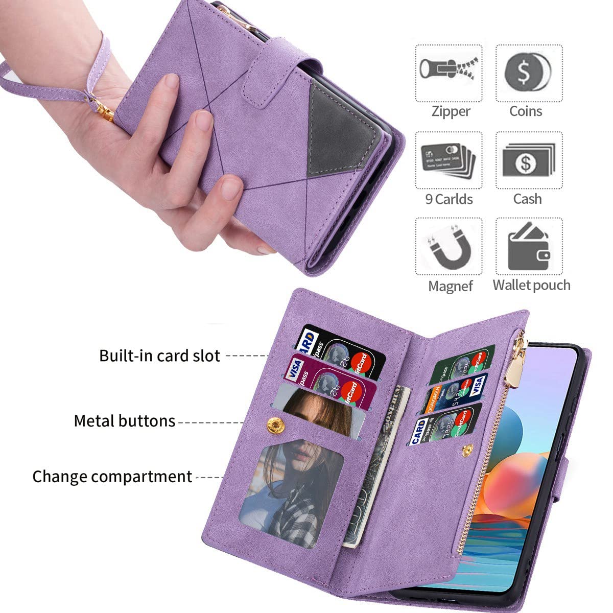 Hicaseer Funda Para Huawei P30 Pro, Cartera Retro Con Cremallera De Piel Sintética, Cubierta De Solapa De TPU Suave, Cierre Magnético, Función De Soporte Para Tarjetas Con Funda De Cartera, Color