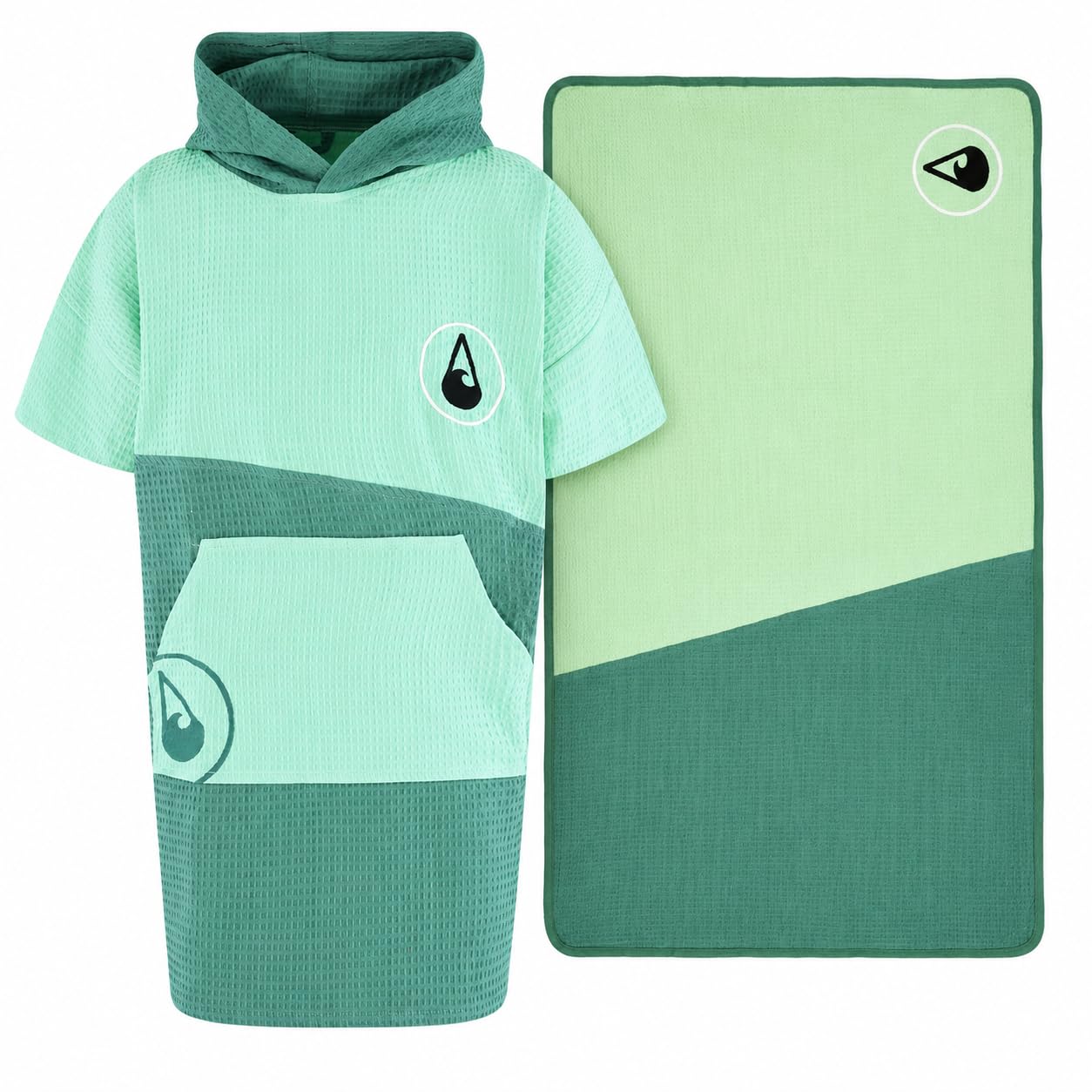WAVE HAWAII Travel-Badeponcho Gr. L-XL 171-199cm & Reisehandtuch 130 x 80cm, Breese, 100% Baumwolle, hochwertige Qualität, robust, Schlaufe, leicht, Strand, Urlaub, Outdoor, Camping, Vanlife