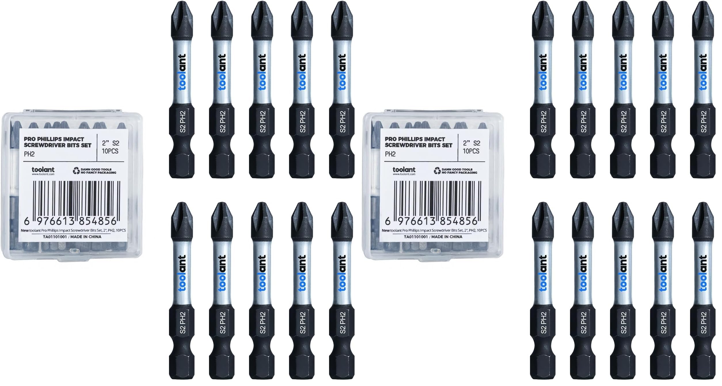 toolant PH2 Phillips Impact Bit Set, 2 Inch, 10-Piece, Magnetic (Pack of 2)