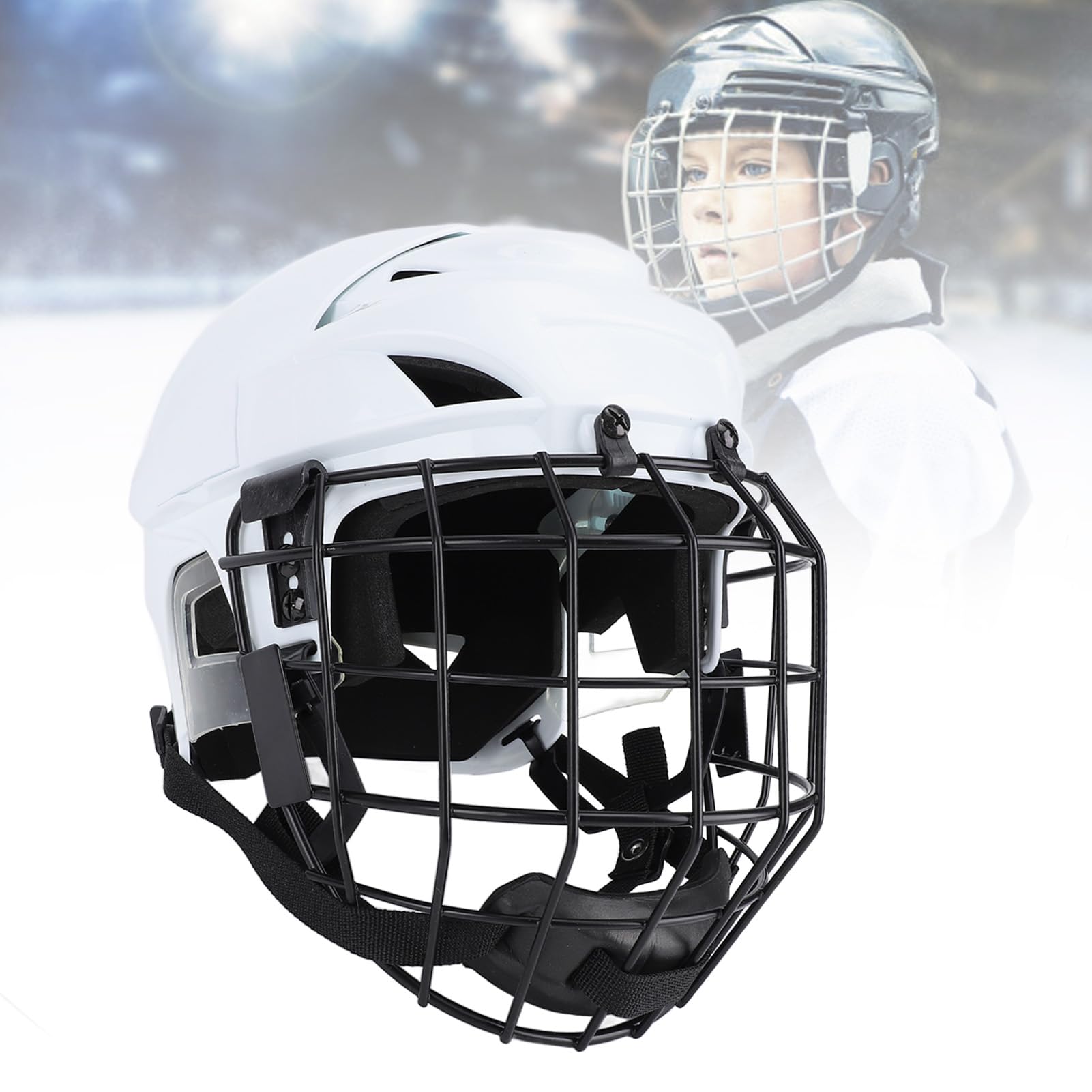 RiToEasysports Casque de hockey, combo avec cage, casque de protection de hockey sur glace avec cage pour sports de hockey sur roulettes
