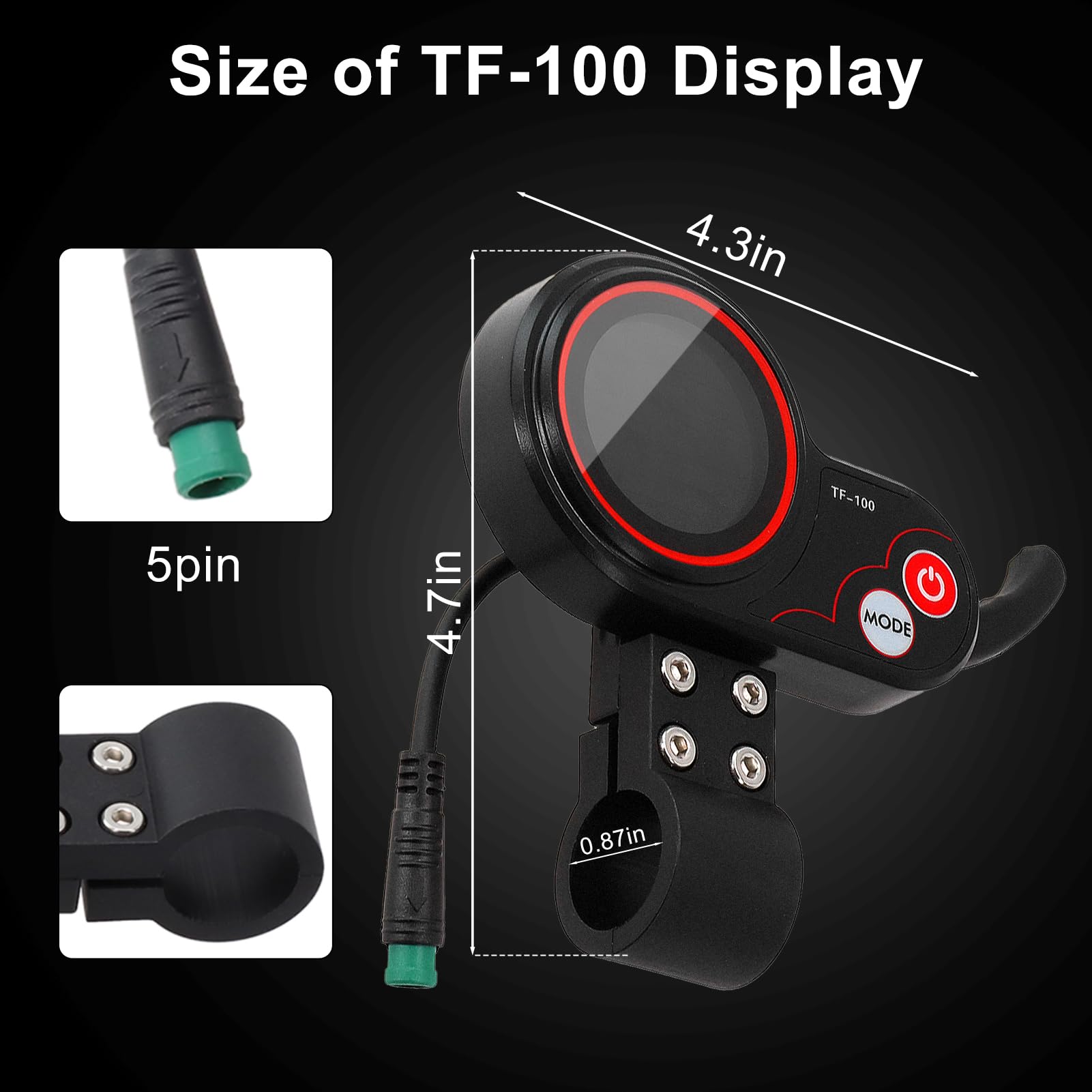 Electric Scooter Display Screen, 5 Pin LCD Dashboard Display Screen Electric Scooter Controller Instrument Display Scooter Dashboard Display Screen