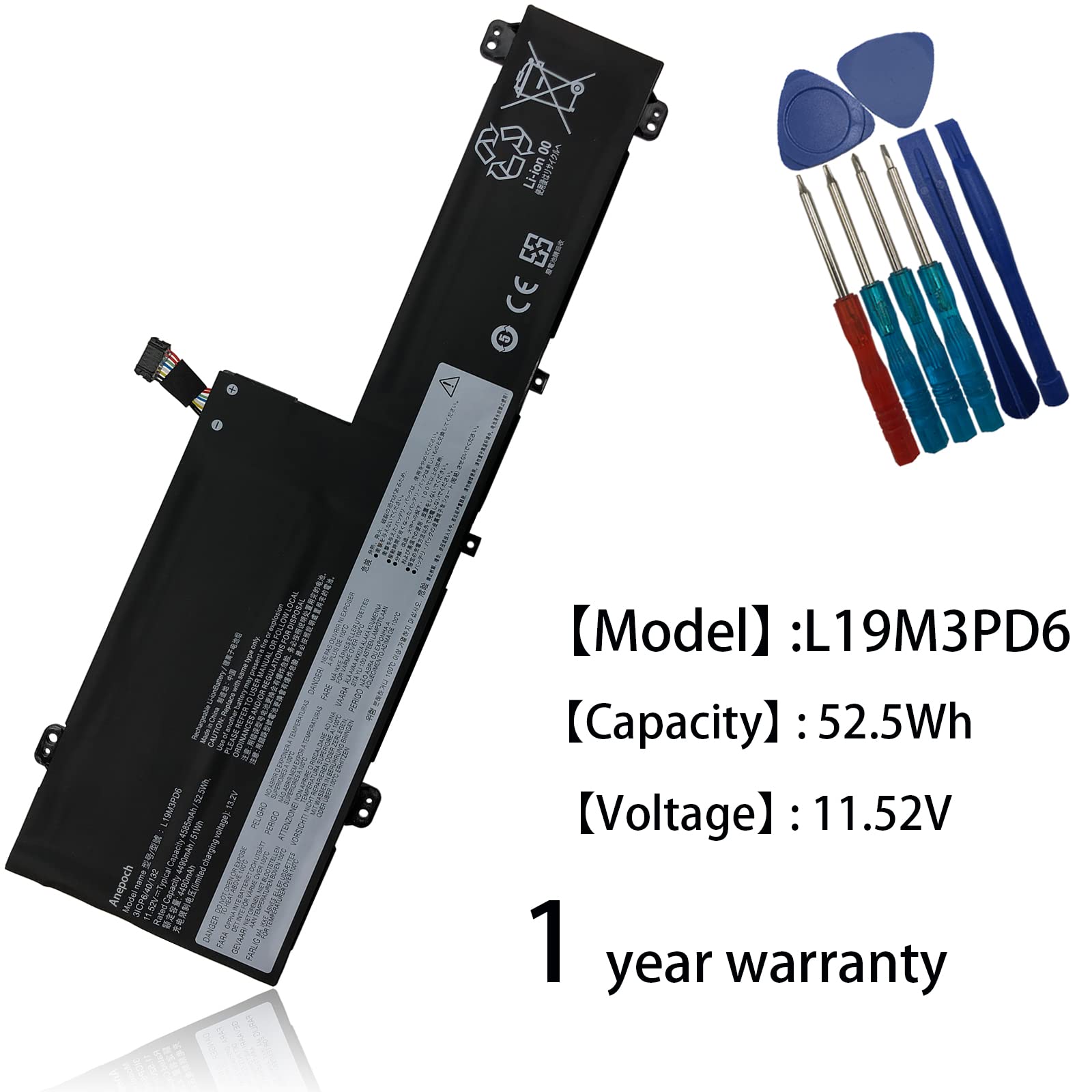 Anepoch L19M3PD6 L19L3PD6 Laptop Battery Replacement for Lenovo Flex 5-15IIL05 5-14IIL05 5-14ARE05 82DF 81X2 Series Notebook L19C3PD6 L19L3PD6 L19D3PD6 SB10X49074 SB10X49076 11.55V 52.5WH 4550mAh