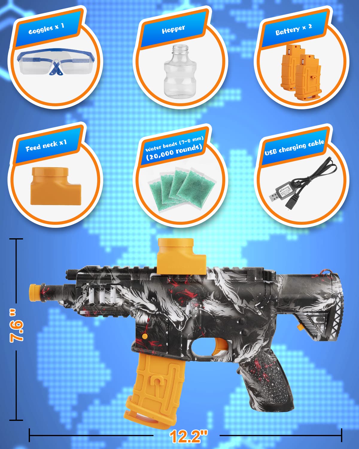 Splatter Ball Gun, Gel Blaster Toy Gun with 2 Rechargeable Batteries
