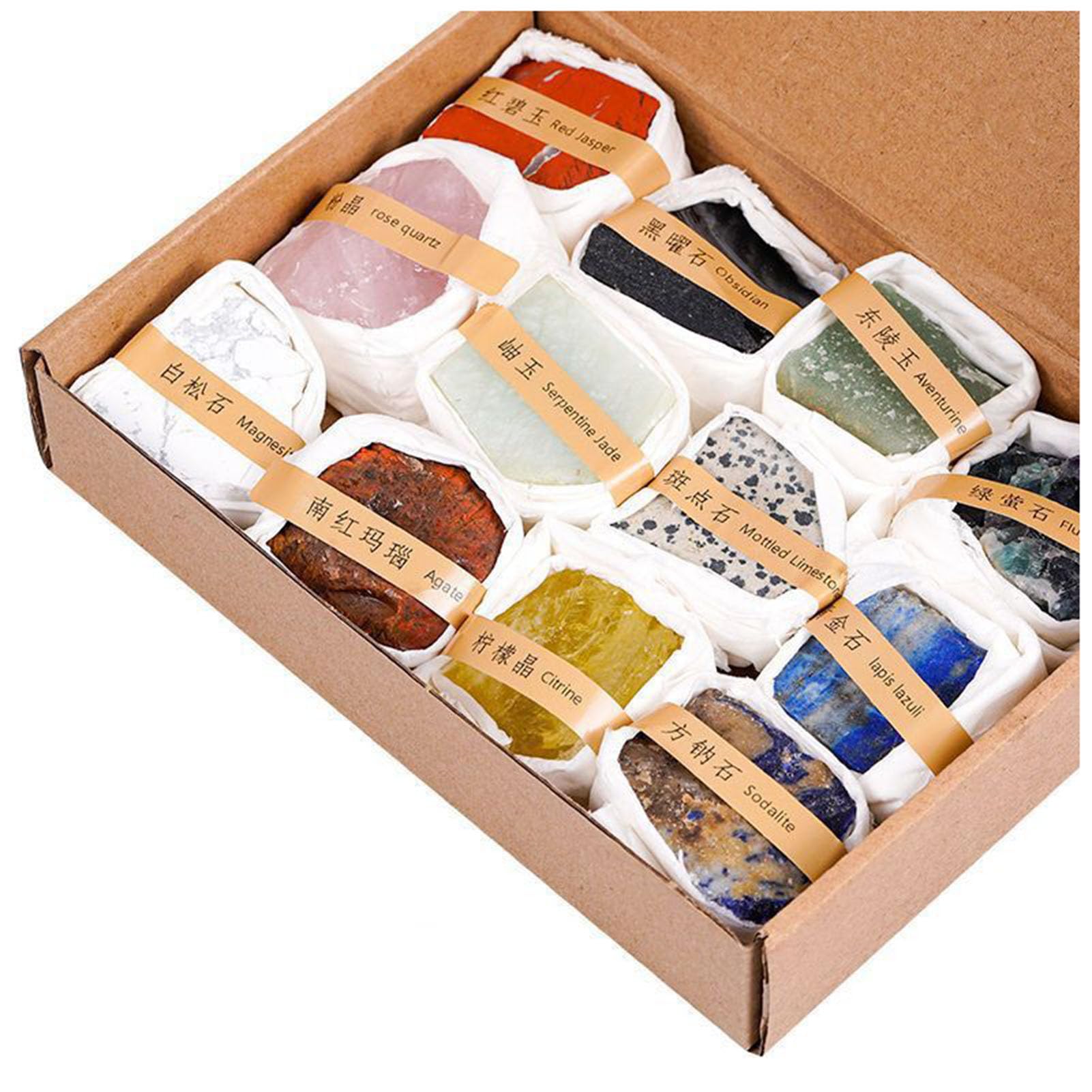 Zooeelly Natural Mineral Specimen Shadow Box, Geology Collection Display Case, with Real Rocks Crystals, Gift for Birthday Christmas Housewarming Children's Day,12PCS