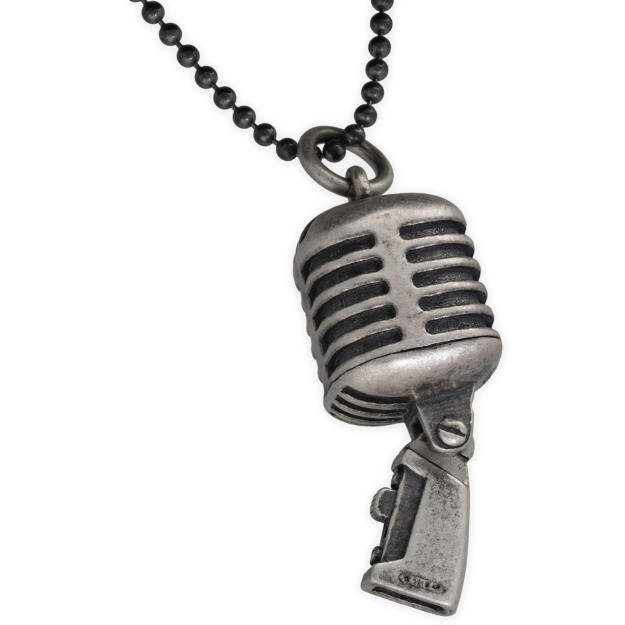 EMMANUELA handcrafted for you Grande ciondolo in argento sterling su catena a sfera per uomo collana per uomo ciondolo vintage cool microfono collana catena cantante musica gioielli uomo regalo