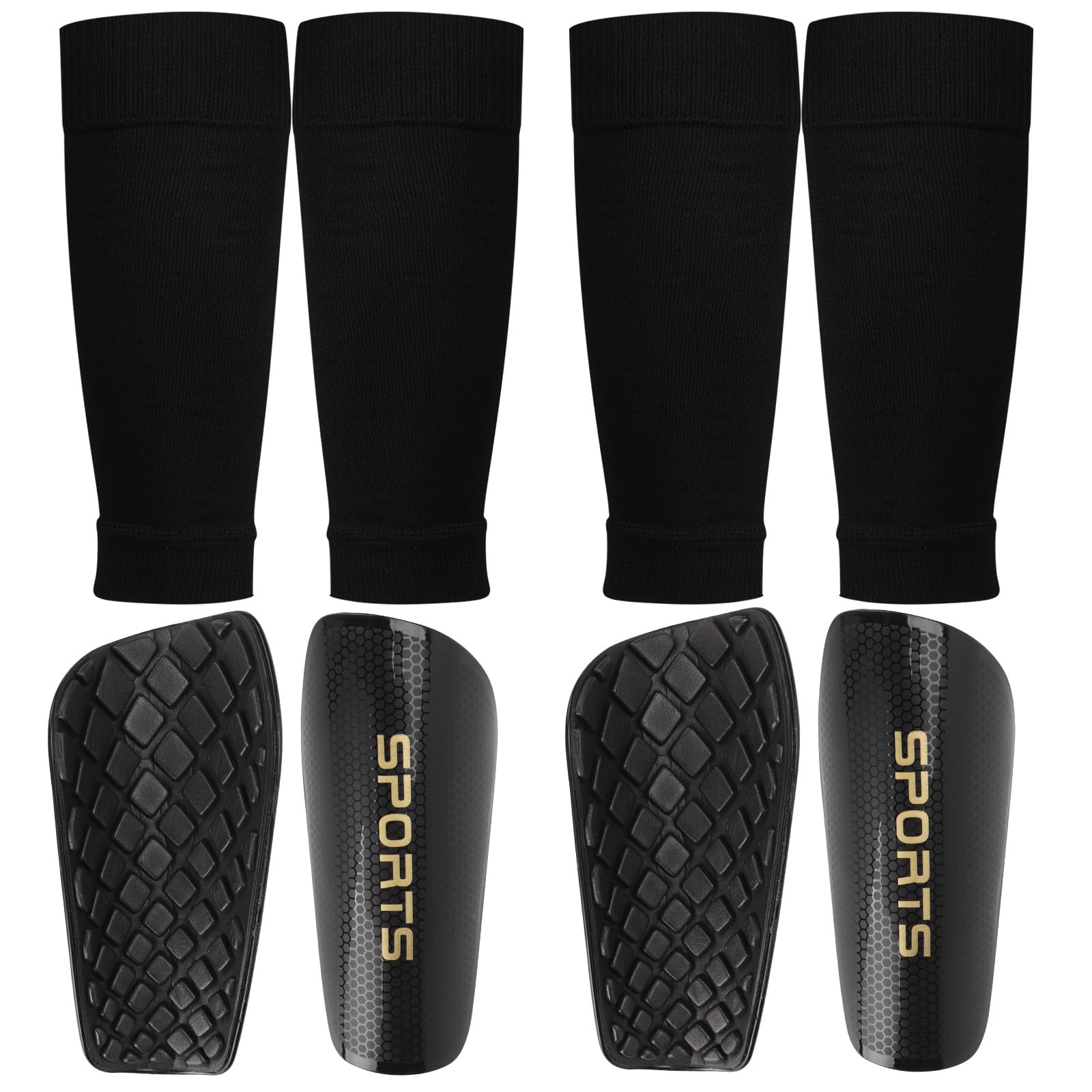 LangRay Football Shin Pads with Football Socks for Children, 2 Pairs Small Shin Pads Children's Football Non-Slip Leg Protection Shin Pads Black for Boys and Girls