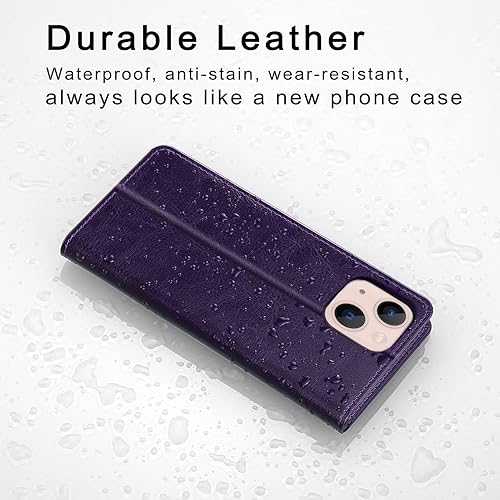 Miniatura 10 de Belemay Funda compatible con iPhone 15, piel auténtica, tarjeteros con bloqueo RFID, carcasa de TPU a prueba de golpes, función atril, funda