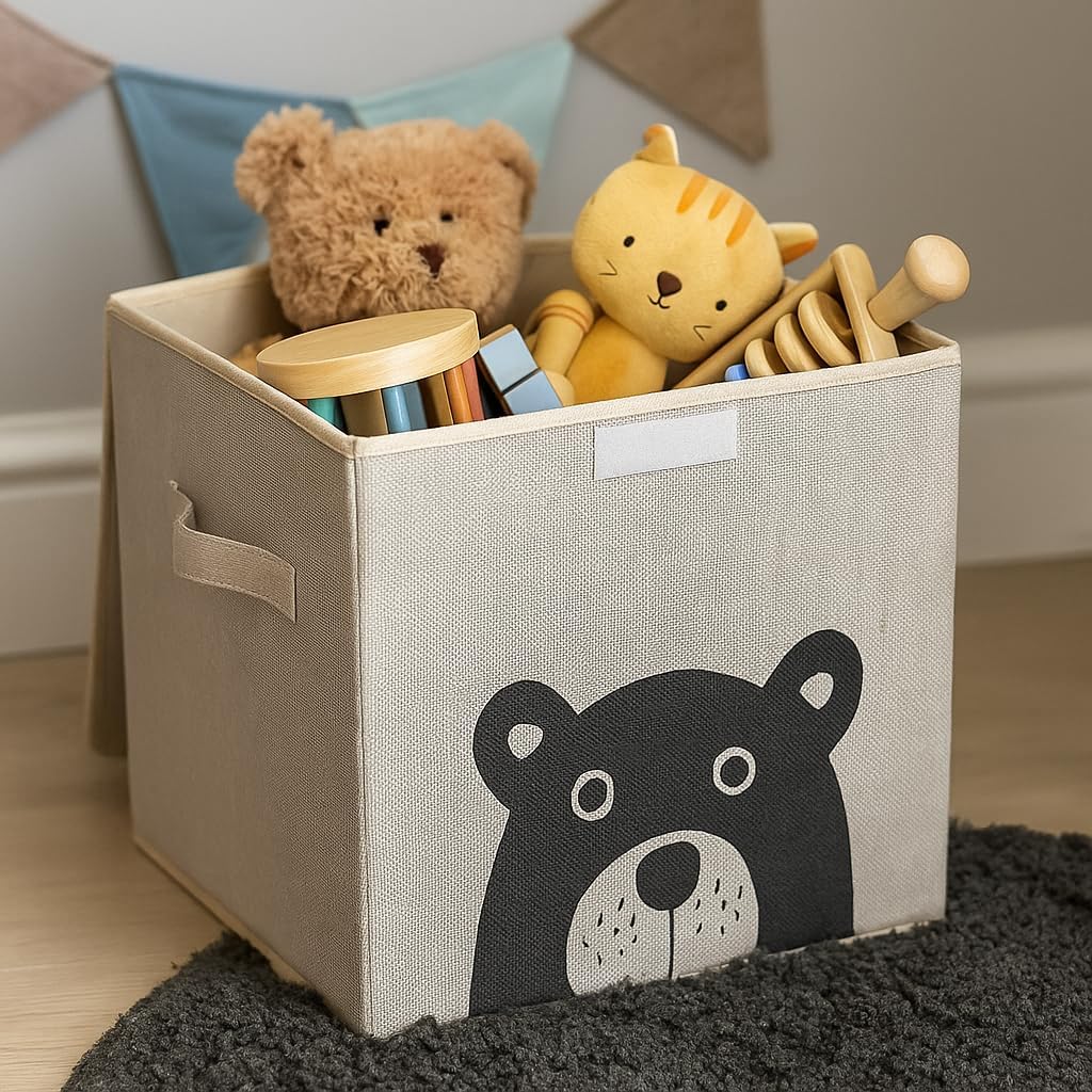 Caixa Organizadora Infantil Brinquedos Linho Tampa Baú Animal Box Oky’s (URSÃO)