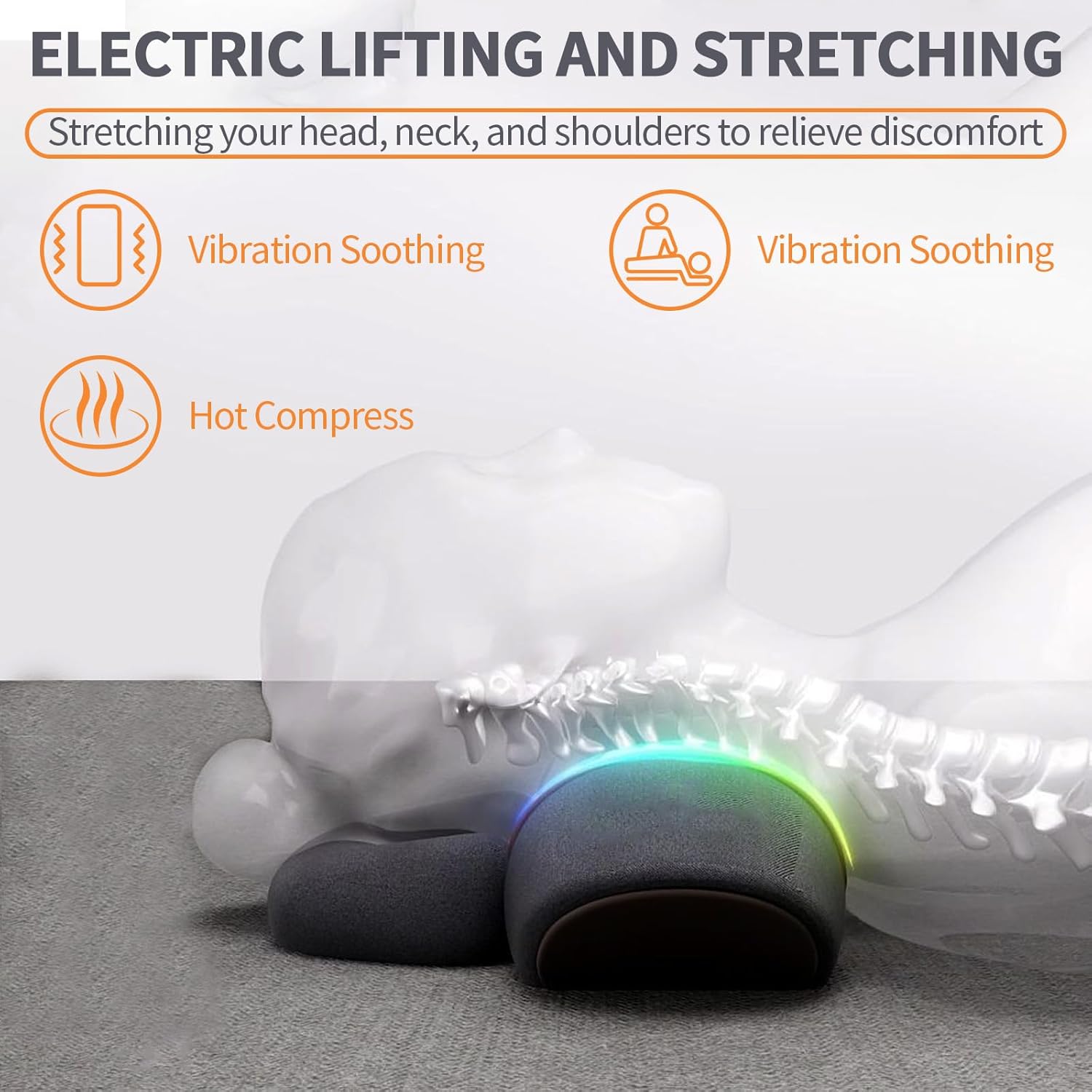 3-in-1 Heated Pillow Massage Neck Hump, Ergonomic Cervical Neck Pillows- 26° Angle Cervical Support with Heat Compress, Plug in Neck Hump Corrector for Pain Relief and Restful Sleep (Dark Grey)