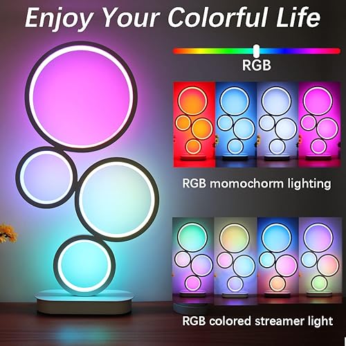 Miniatura 4 de BESKETIE Lámpara de mesa RGB moderna, lámpara de mesa LED inteligente con control remoto por aplicación, lámparas de noche regulables con 16