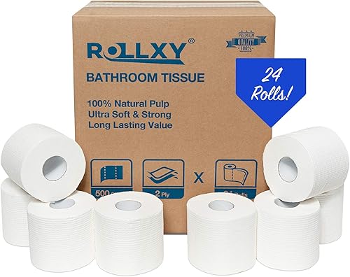 Rollos de papel higiénico, paquete sellado, 24 mega rollos blancos de 2 capas, 500 hojas por rollo, 12000 hojas en total, papel higiénico ultra