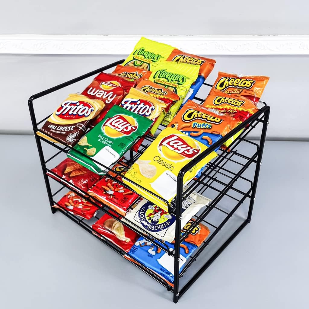 FixtureDisplays® Stackable Can Rack Organizer, Stackable Potato Chip Bag Storage Dispenser for Kitchen Cabinet or Pantry, Black 17.35" Wide x 12.8" Deep x 14" Tall 10145-2D