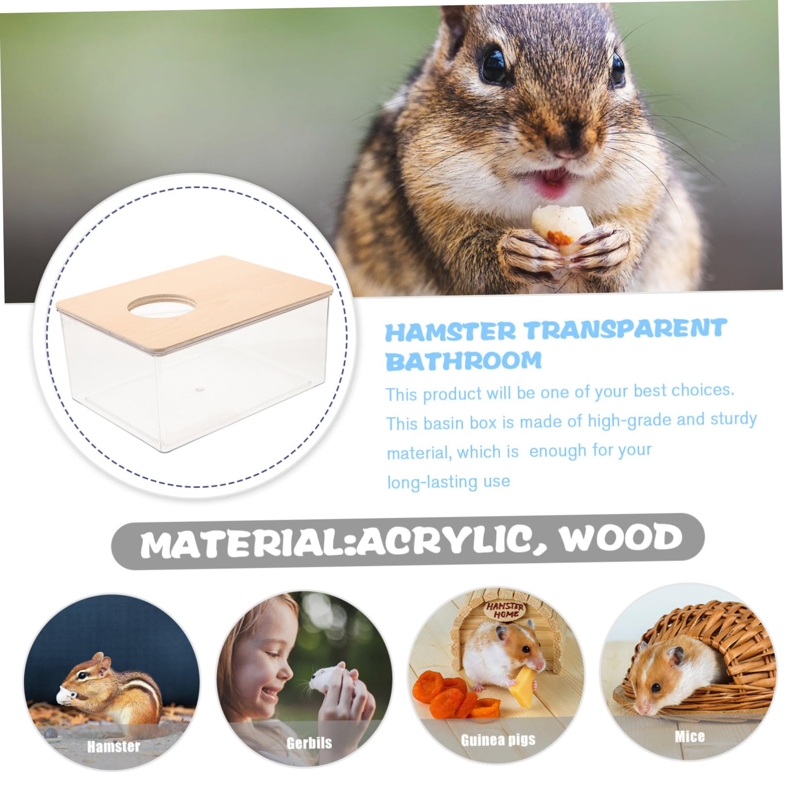 POPETPOP Transparente Hamster Sandbadebox Groß aus Acryl und Holz