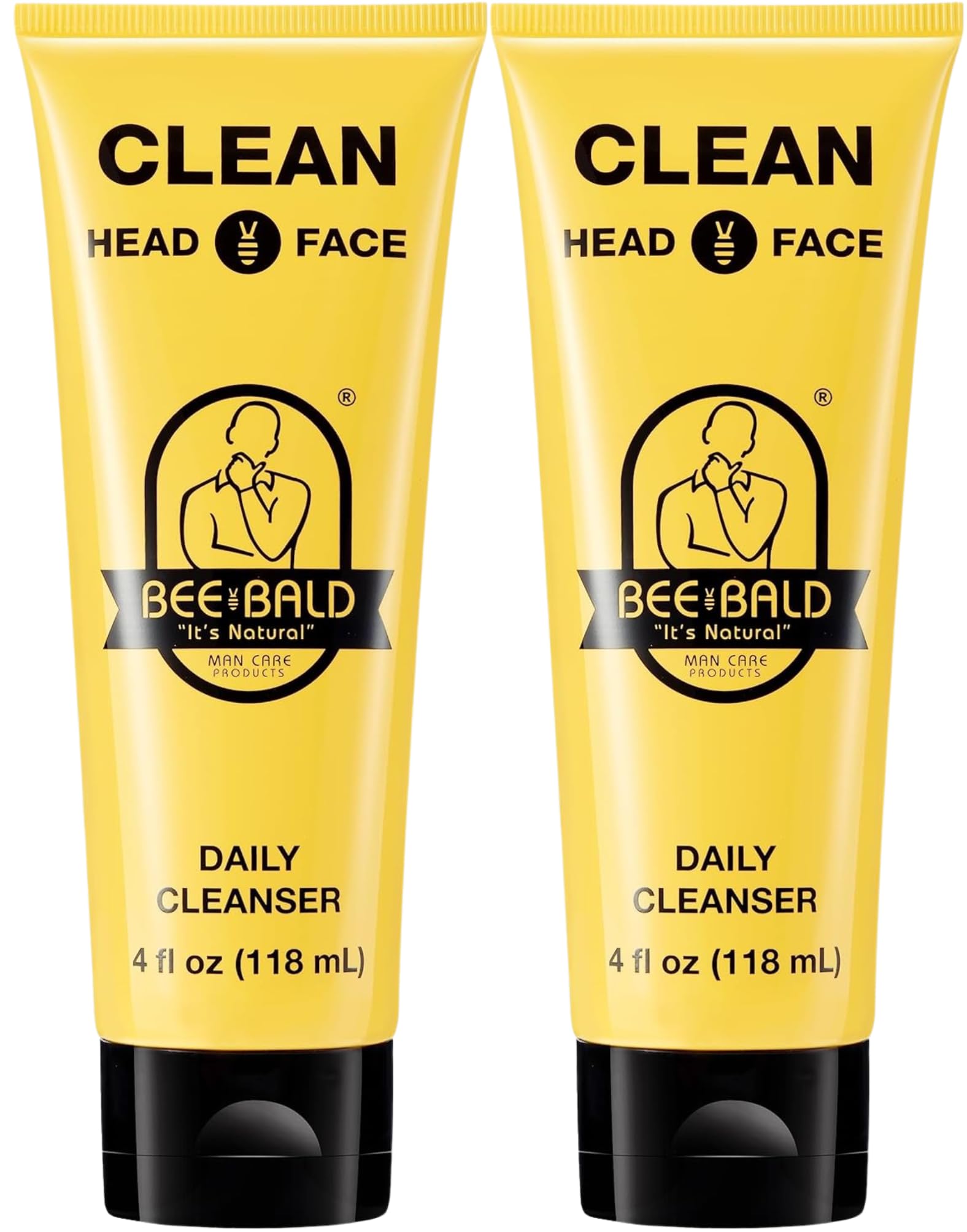Bee Bald CLEAN - Daily Cleanser for Face and Head - Premium Facial Cleanser for Men and Women, Refreshes and Thoroughly Cleans - 4 fl Oz (Pack of 2)
