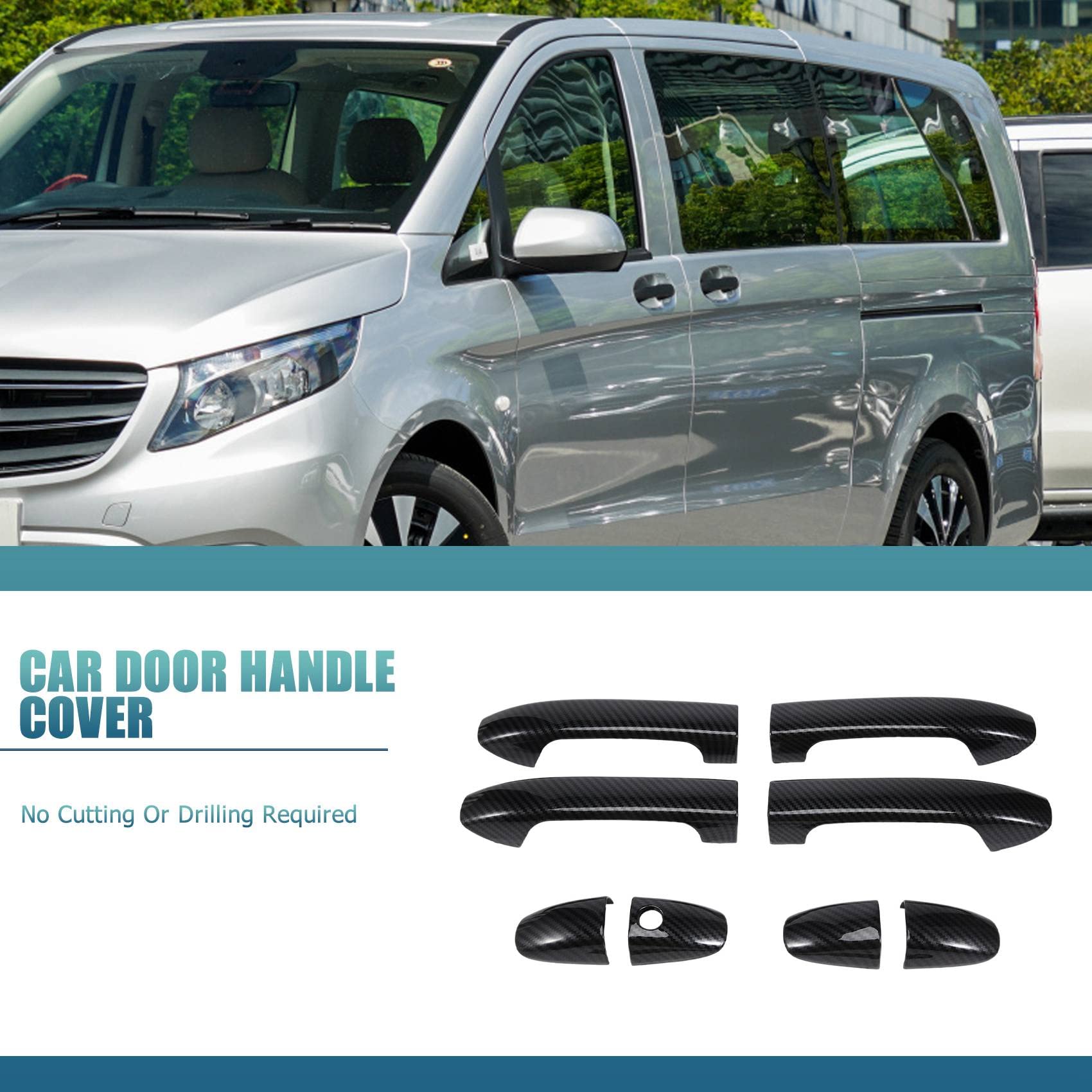 Copricchi Maniglia Portiera Auto Per Mercedes W447 Metris Valente V-Class 2016-2021 | Stile Carbonio - Foto 2