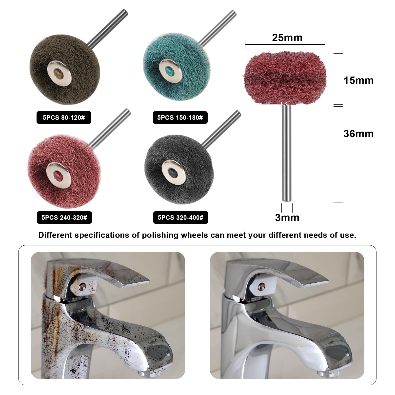 40-teiliges Schleifaufsatz-Set Für Akkuschrauber – Nylon-Schwabbelscheiben In 4 Körnungen (80–400), 25 Mm, Für Dremel & Co.