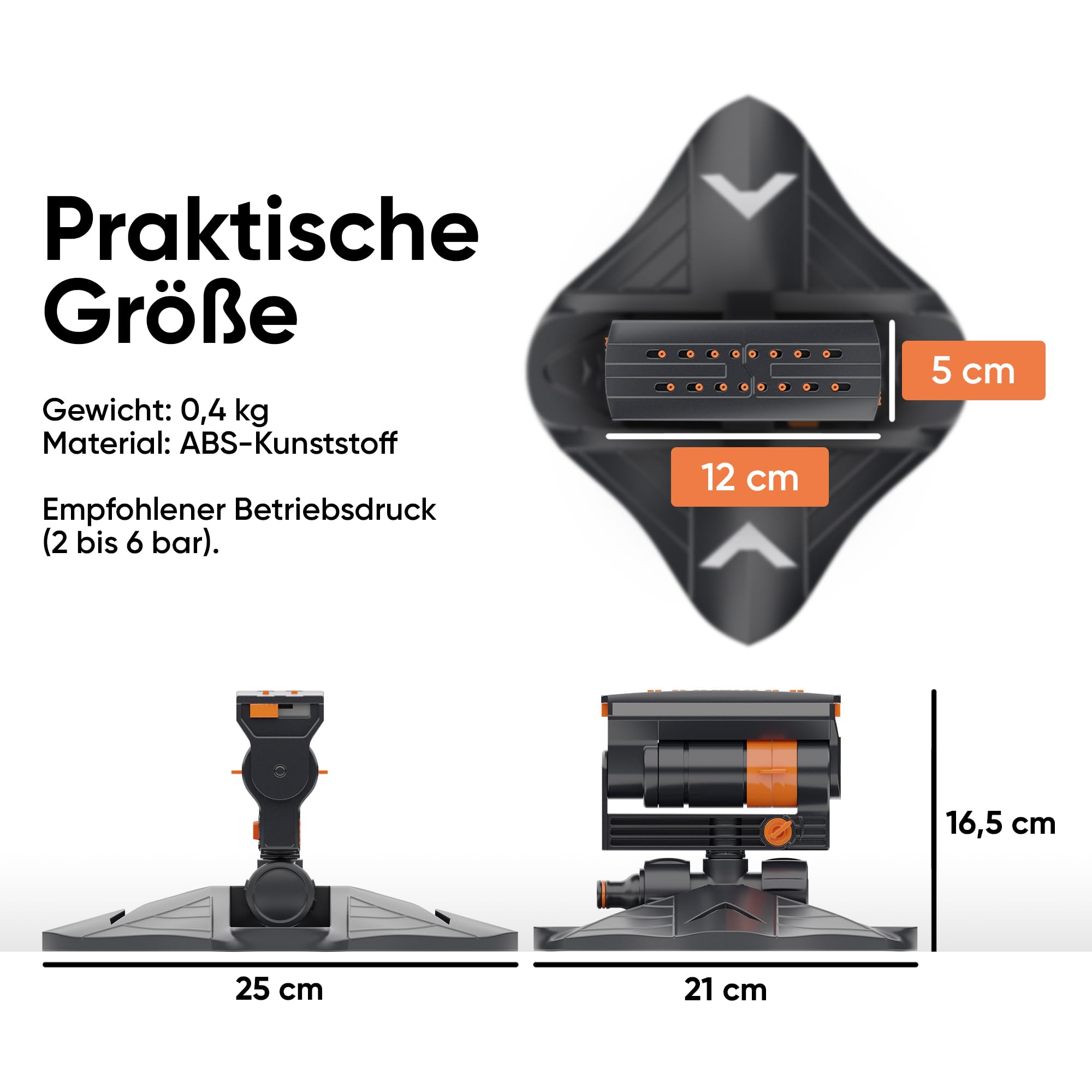 Björn&Schiller Rasensprenger, Oszillationssprinkler, Viereckregner für kleine und große Flächen, Bewässerungssystem mit Filter, ABS-Kunststoff, Rasenbewässerung und Sprinkleranlage Garten