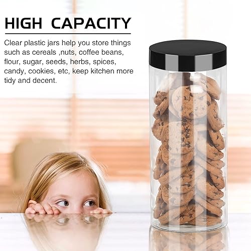 Miniatura 4 de Paquete de 4 tarros Mason de plástico transparente con tapas, recipientes transparentes para organizar, uso en cocina y despensa, crema redonda de