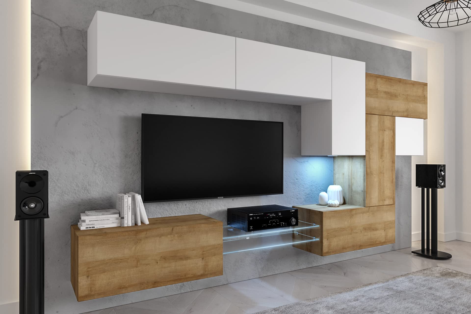 Furnitech AN92 nowa nowoczesna meblościanka do salonu, meblościanka, matowa (meble bez LED, AN92NEW-21WDZ-M13)