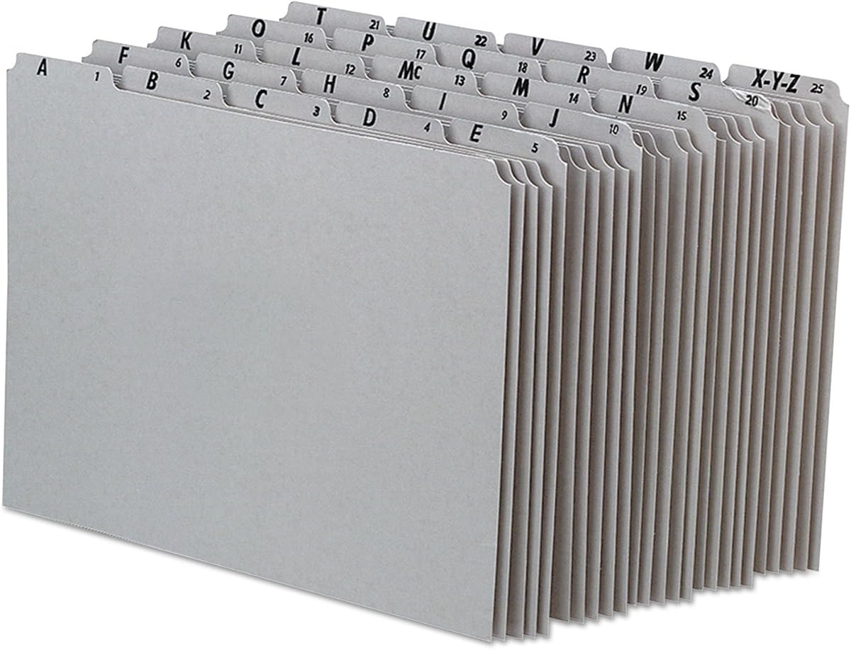 Pendaflex A-Z Top Tab cartón prensado gris reciclado guías de archivo de 1/5 pestañas, carta, 25/juego (PN925)