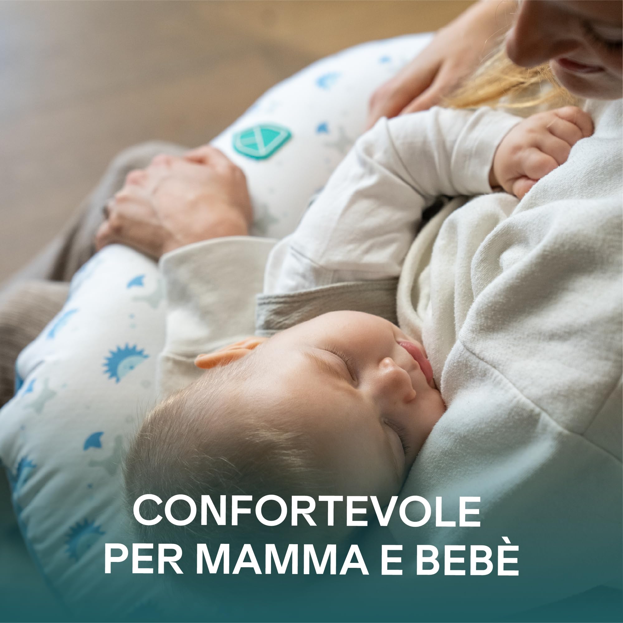 Koala Babycare Cuscino Allattamento Neonato Comodo e Adatto a Tutte le Taglie – Ciambella Allattamento Neonato 0-12 Mesi con 5 Usi Diversi (Bianco-Blu Ricci)