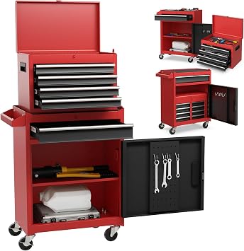Rolling Tool Chest, 5-Drawer Tool Storage Cabinet with Wheels, Adjustable Shelf & Anti-Slip Liner, Tool Box Organizer for Garage, Warehouse & Workshop Red+Black