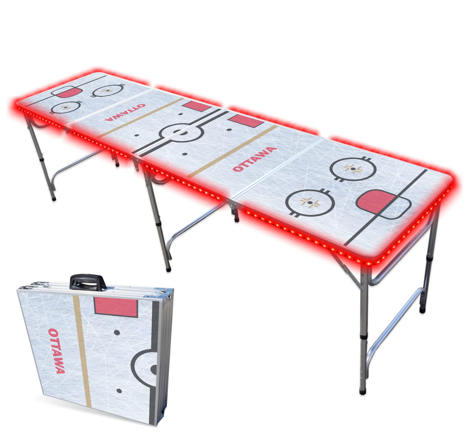 8-Foot Professional Beer Pong Table w/LED Lights - Ottawa Hockey Rink