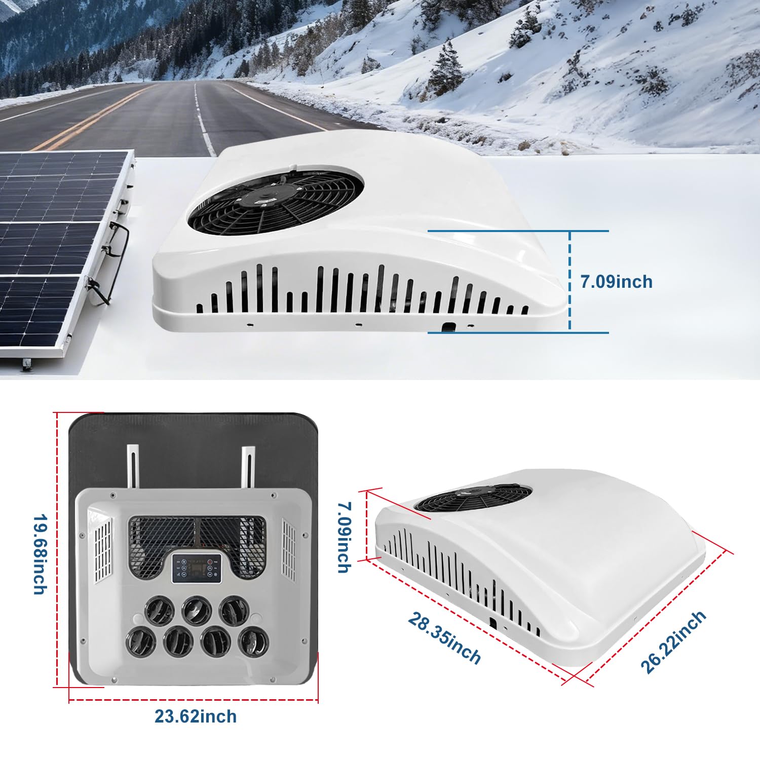 Condizionatore d'aria da 12 V sul tetto RV 8800BTU Condizionatore d'aria elettrico di parcheggio DC 12 Volt AC Unità adatta per camion, camper, rimorchi, furgoni,