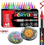 48 Colors Acrylic Paint Markers, Soft Brush Tip Acrylic Paint Pens, Quick-Drying Waterproof Markers for Canvas, Rock, Wood, Stone, Glass, Ceramic, Fabric Painting (5 Extra Nibs)