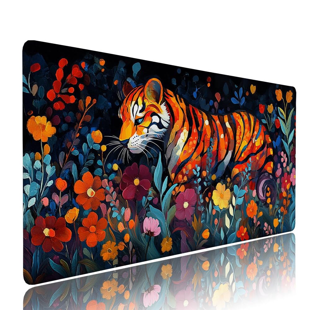 Alfombrilla de Mouse para Juegos, Colore, XXL, Antideslizante, Impermeable, Diseño de Tigre, Extendido, Grande, 1200x600x3mm, para PC, Laptop, Ufficio, Famiglia d-142