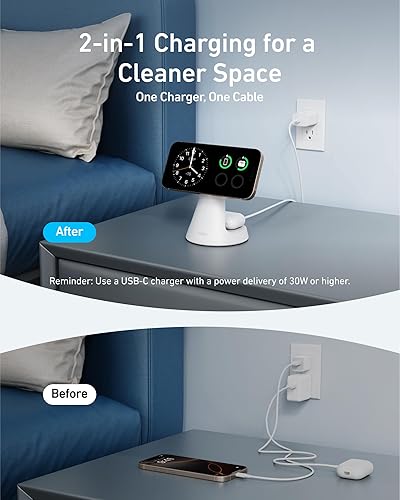 Miniatura 3 de Anker MagSafe - Soporte de carga 2 en 1, cargador inalámbrico iPhone 16, certificado Qi2 de 15 W, ultra rápido, ajustable y súper fuerte, para