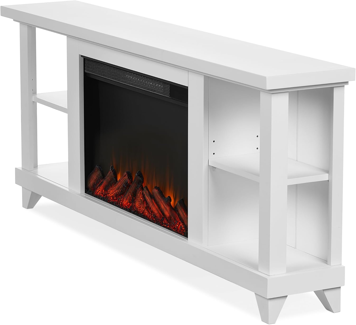 Real Flame Penrose 58" Slim Electric Fireplace TV Stand for TVs up to 55 inches, Entertainment Center with Adjustable Shelves and Storage, TV Stand for Living Room and Bedroom, Remote Control, White