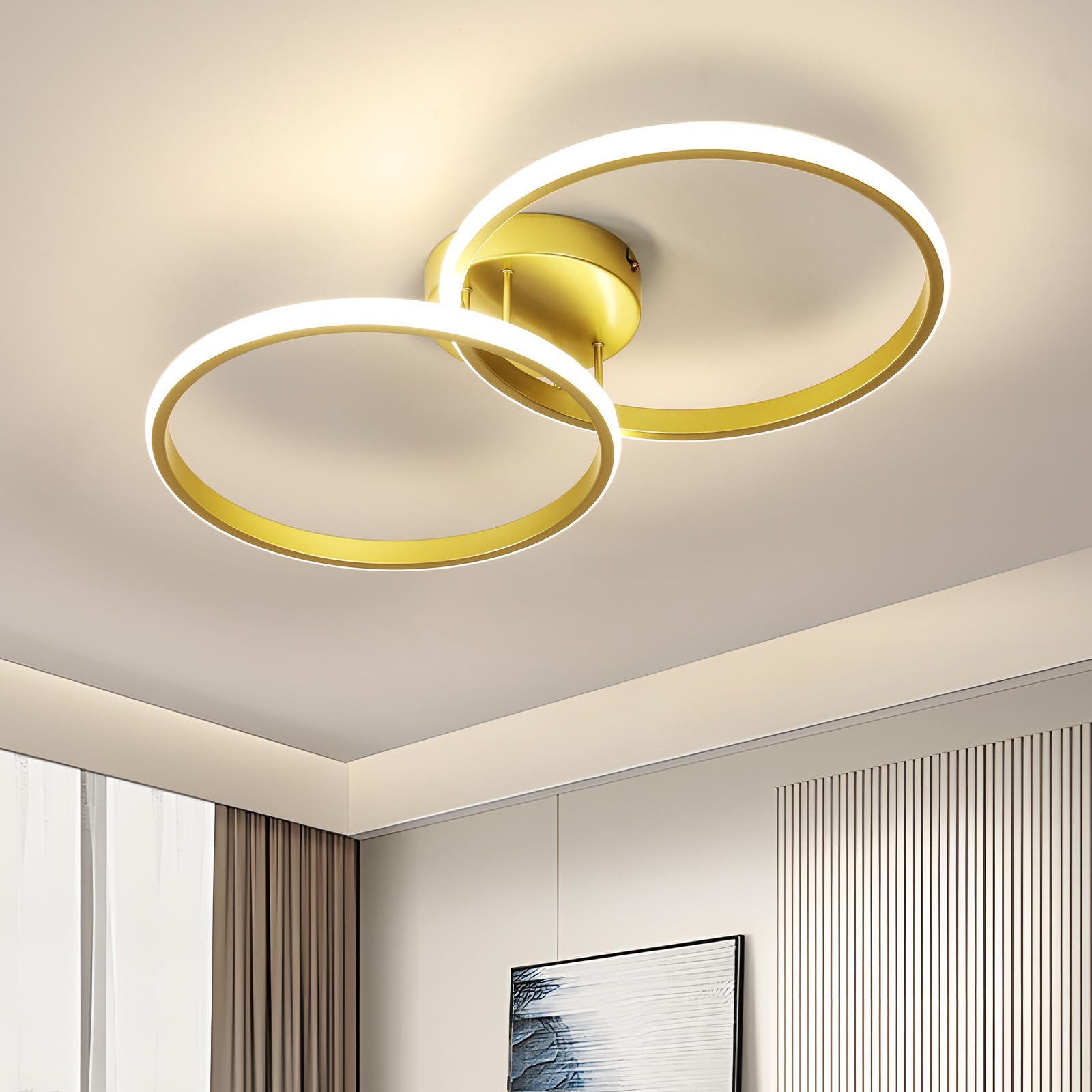 Toolight LED Ceiling Light Bedroom Modern, 42 W 4500 K Neutral White Ra80 Ceiling Light, 2 Circles Aluminium Ceiling Light, Round, Diameter 55 cm, for Living Room, Kitchen, Dining Room, Hallway