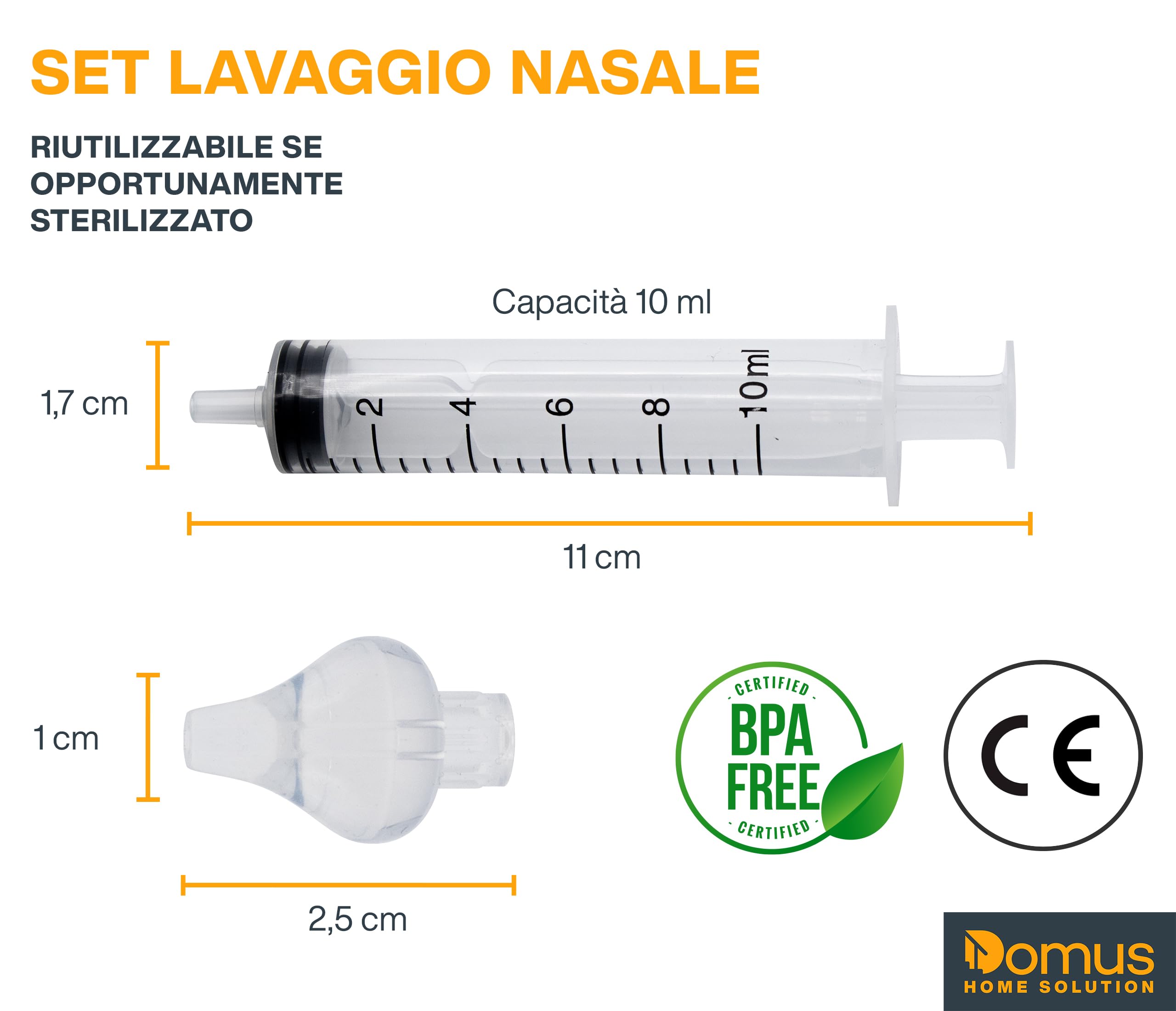 DOMUS 4 Morbide Olive Nasali per Lavaggio Neonato + 4 Siringhe per Lavaggi Nasali Bambini - Set Irrigatore Nasale Bambini