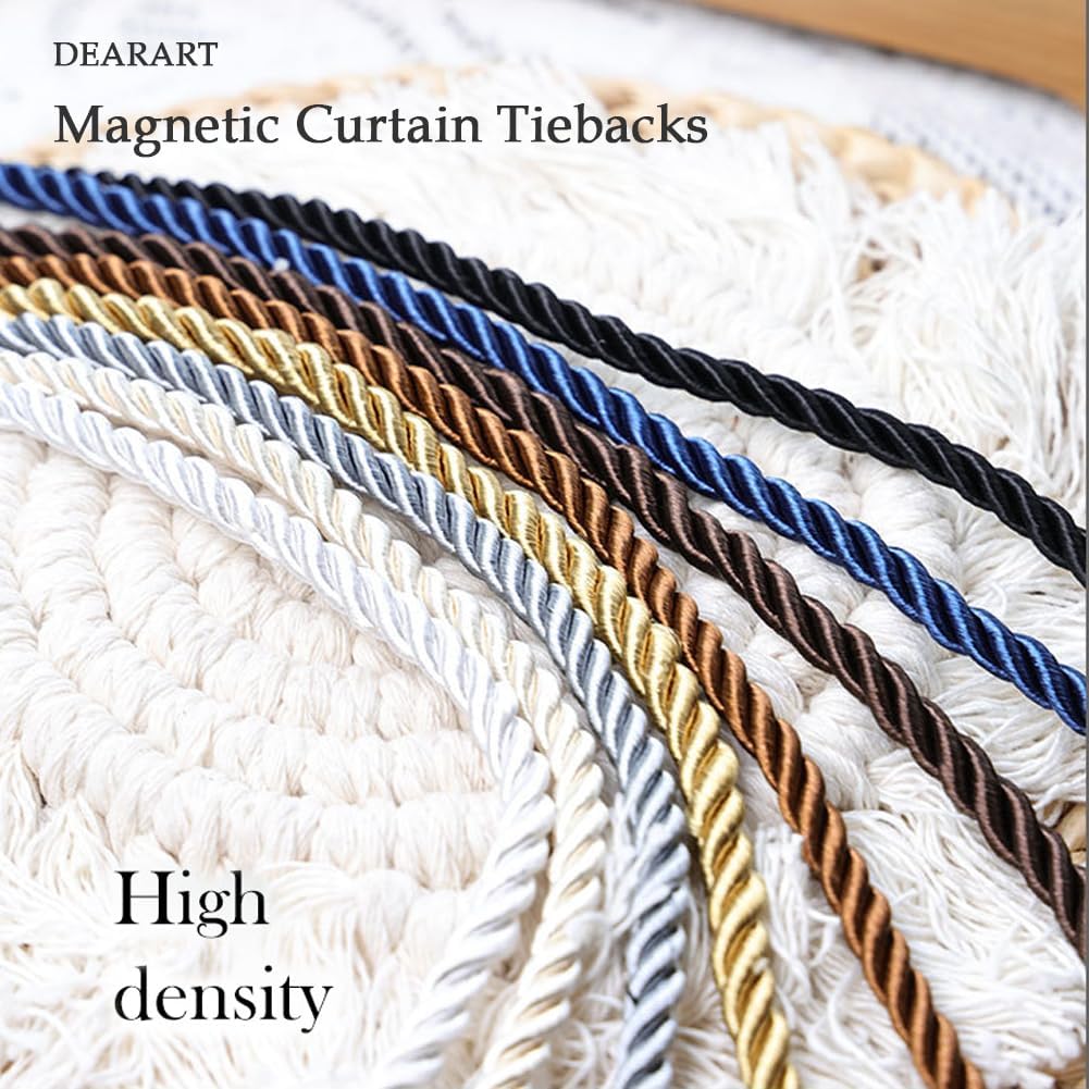 DEARART Windows Curtain Tieback, Magnetic Holder Tie Curtains, Many Tie Backs Ways, Easy Use for Bedroom Living Room Home, Cylinder Rope Design, Black, 8pcs