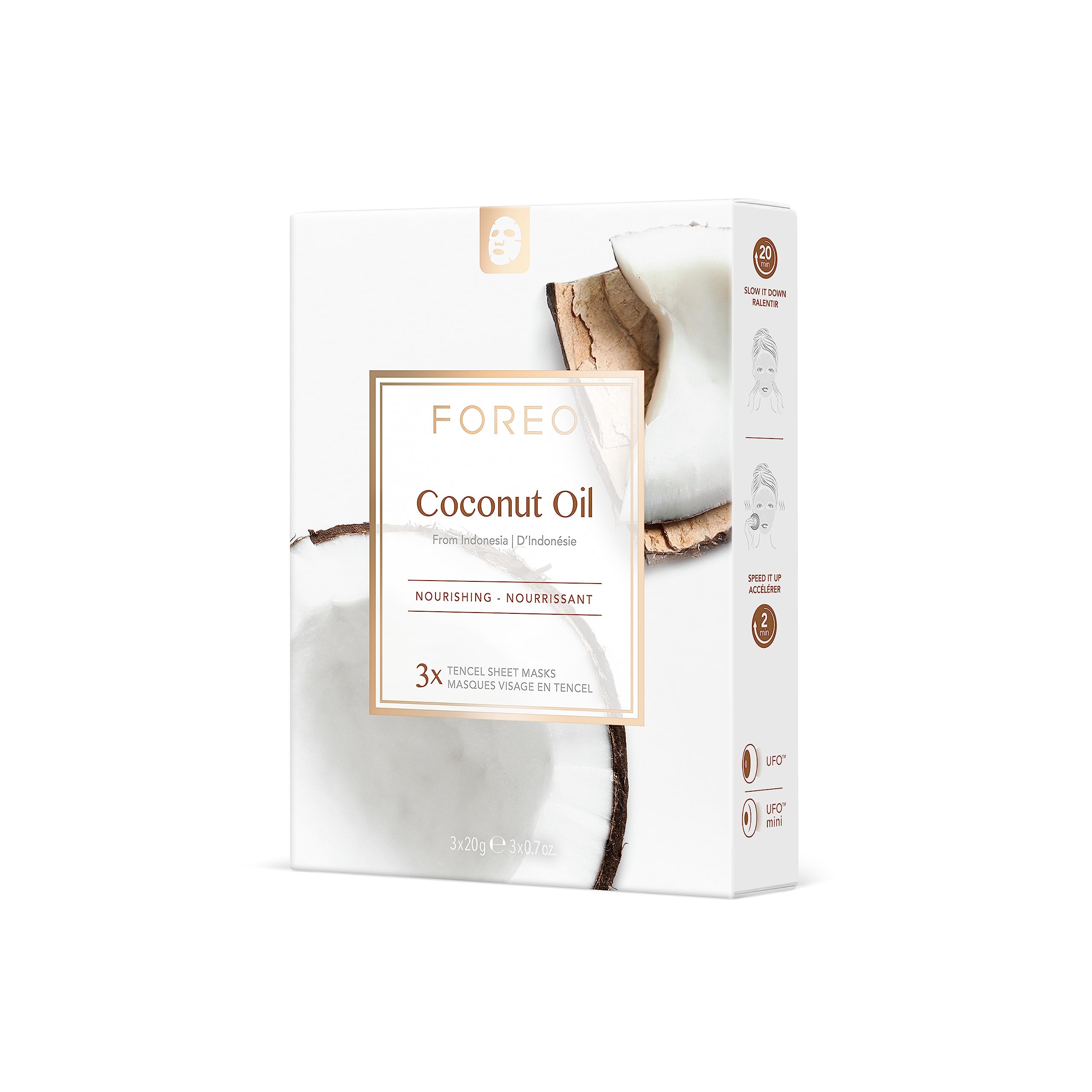 FOREO Coconut Oil Nourishing Sheet Mask for Dehydrated Skin, 3 pack, Deeply Moisturizing Clean Formula, Cruelty-free, Compatible with UFO devices