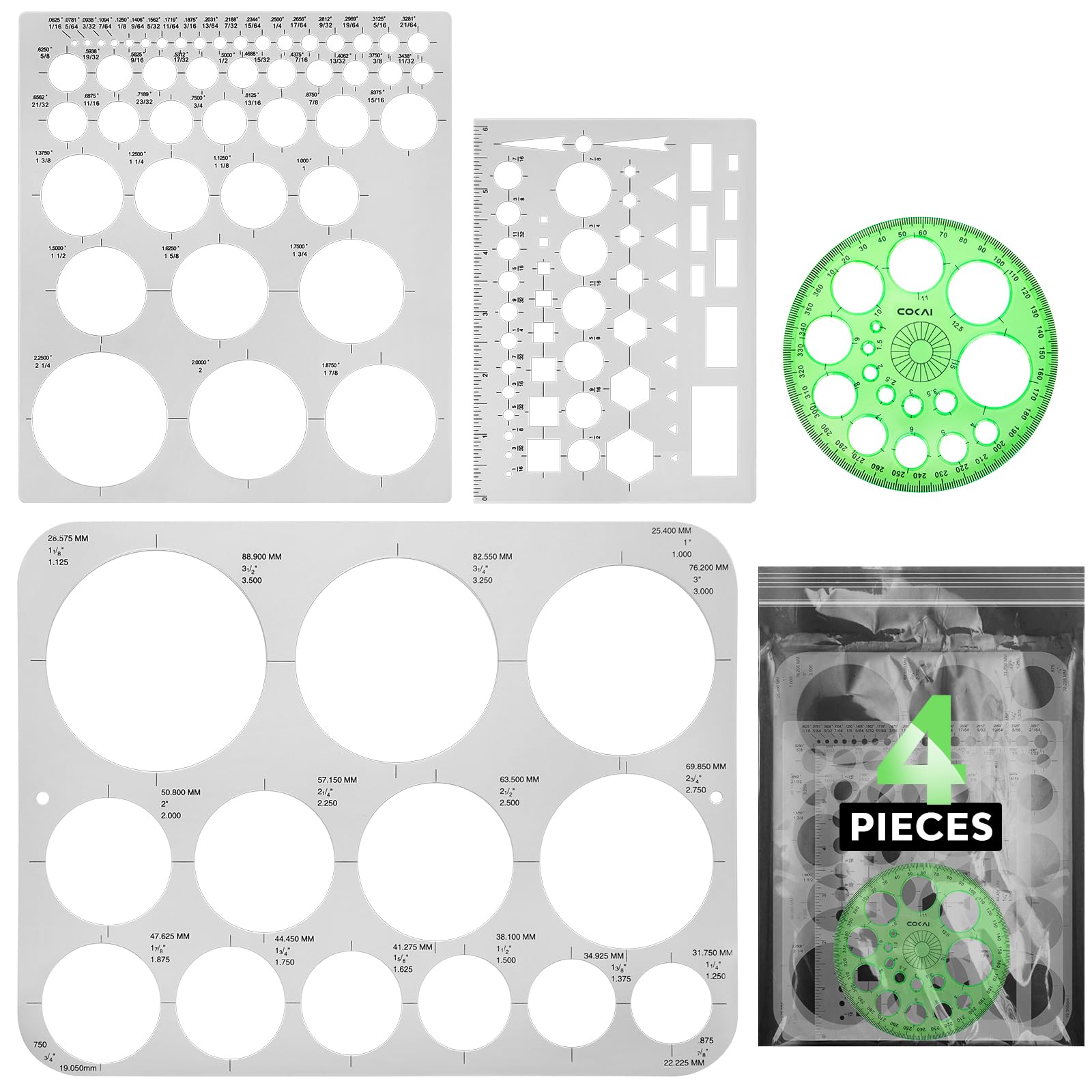 ENJOYLink Circle Template & Stencil 4-Pack Set Drafting Templates for Architecture, Engineering, Art Design, Office & School Multi-Size Reusable Drafting Tools