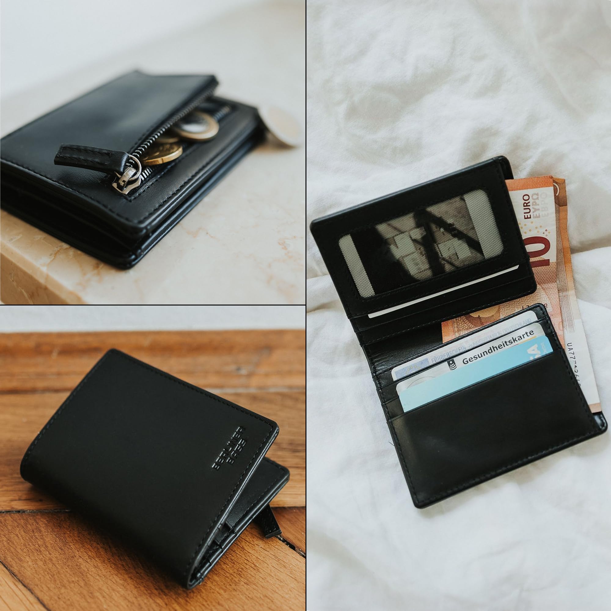 Berliner Bags Chris Cartera Vertical Cuero Hombre Monedero Cremallera RFID | Negro Billetera De Piel Auténtica Slim 9 Tarjetas Ventana Dni Bolsillo Oculto Protección Nfc Compacta Elegante Y Práctica