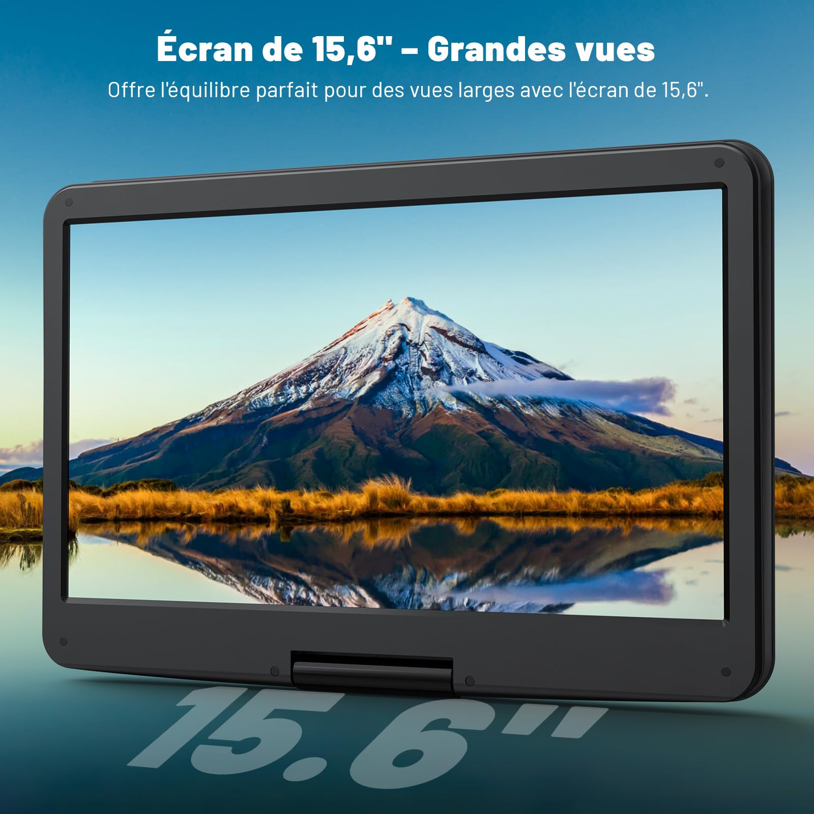 POFOTO Lecteur DVD Portable 17,5'' Écran Pivotant HD 15,6" 6h Autonomie Multiformat Disques SD USB sans Région Sortie TV Projecteur Haut-parleurs Stéréo