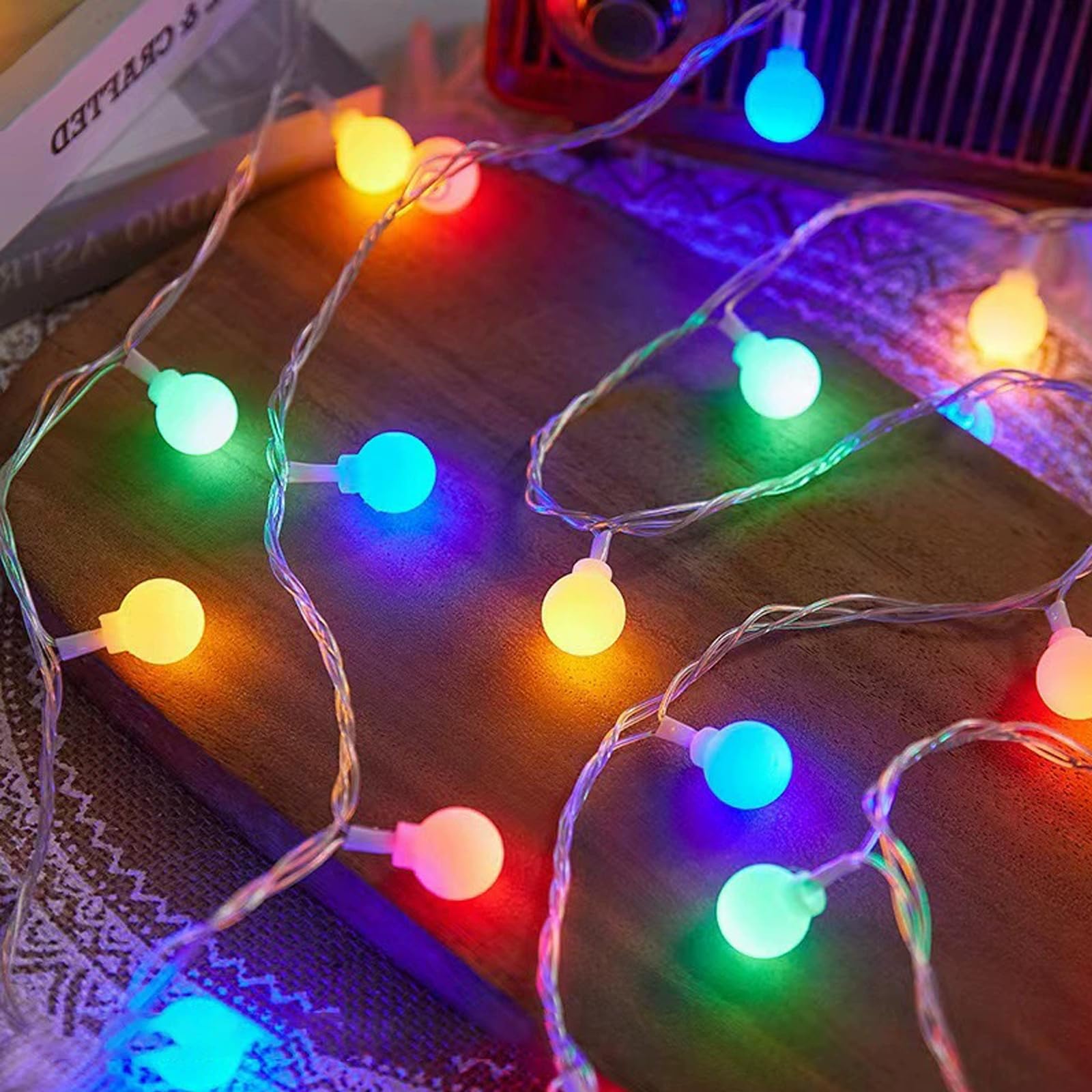 ALEGRE Globe Fairy Lights Balls Battery with Timer, 1.5 m, 10 LED Ball Fairy Lights, Battery, Colourful Globe Fairy Lights, Indoor Outdoor String Lights for Wedding, Children's Room, Christmas, Garden