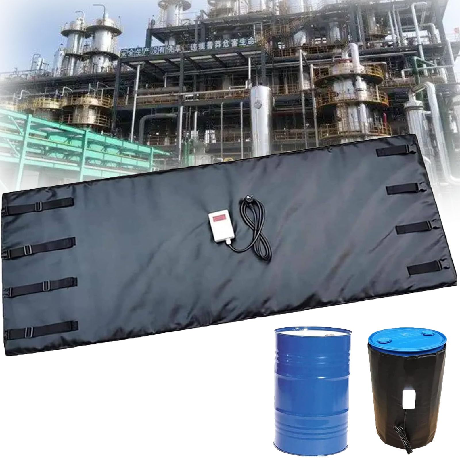 MRVAKDYDI Oil Barrel Heating Blanket, Insulated IBC Tote Heater Drum Blanket Multicolor 55-275 Gal 0-150C For Drums Pipes Tanks(Black,55Gal/200L)