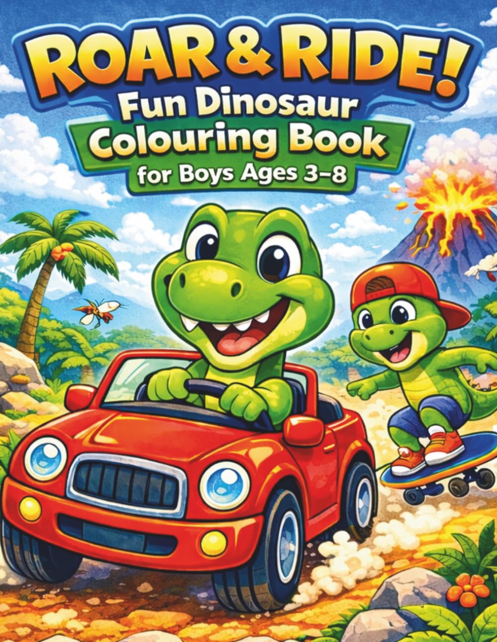 Roar and Ride, Fun Dinosaur Colouring Book: Fun & Silly Dinosaur Adventures with Cars, Sports, Space and More