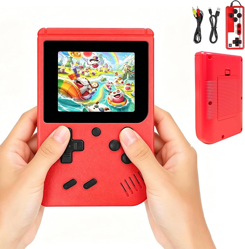 Consola de juegos portátil Preinstalada 400 videojuegos Consola retro portátil | Consola de juegos retro con pantalla de 3,0 pulgadas, batería recargable de 1020 mAh, compatible con 2 jugadores y salida de TV, regalo para niños y niñas