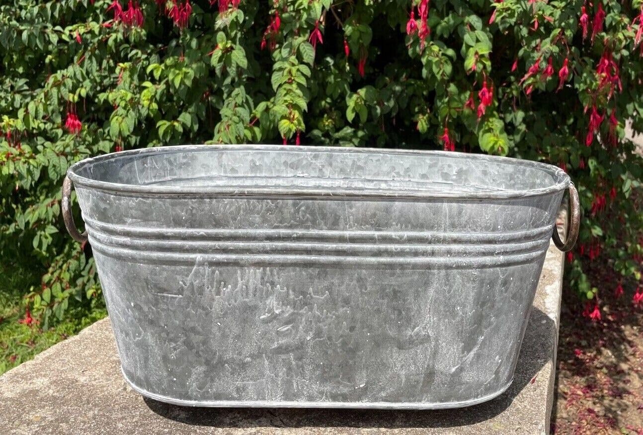 Galvanized Oval Planter with Handles | Steel Flower Pot for Outdoor Garden