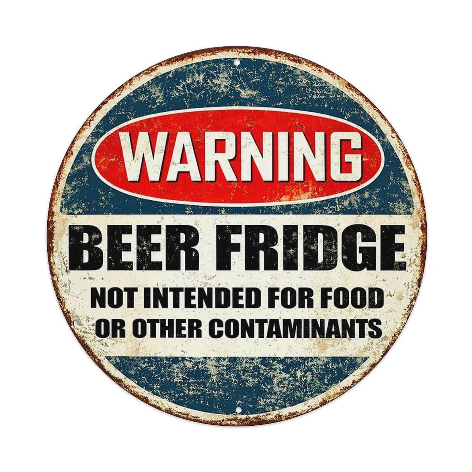Warning Beer Fridge Sign Retro Metal Tin Sign, Vintage Metal Poster for home, Gaming Room, Studio Workshop,Bar,Garage Wall Art Decor 8x8 inch